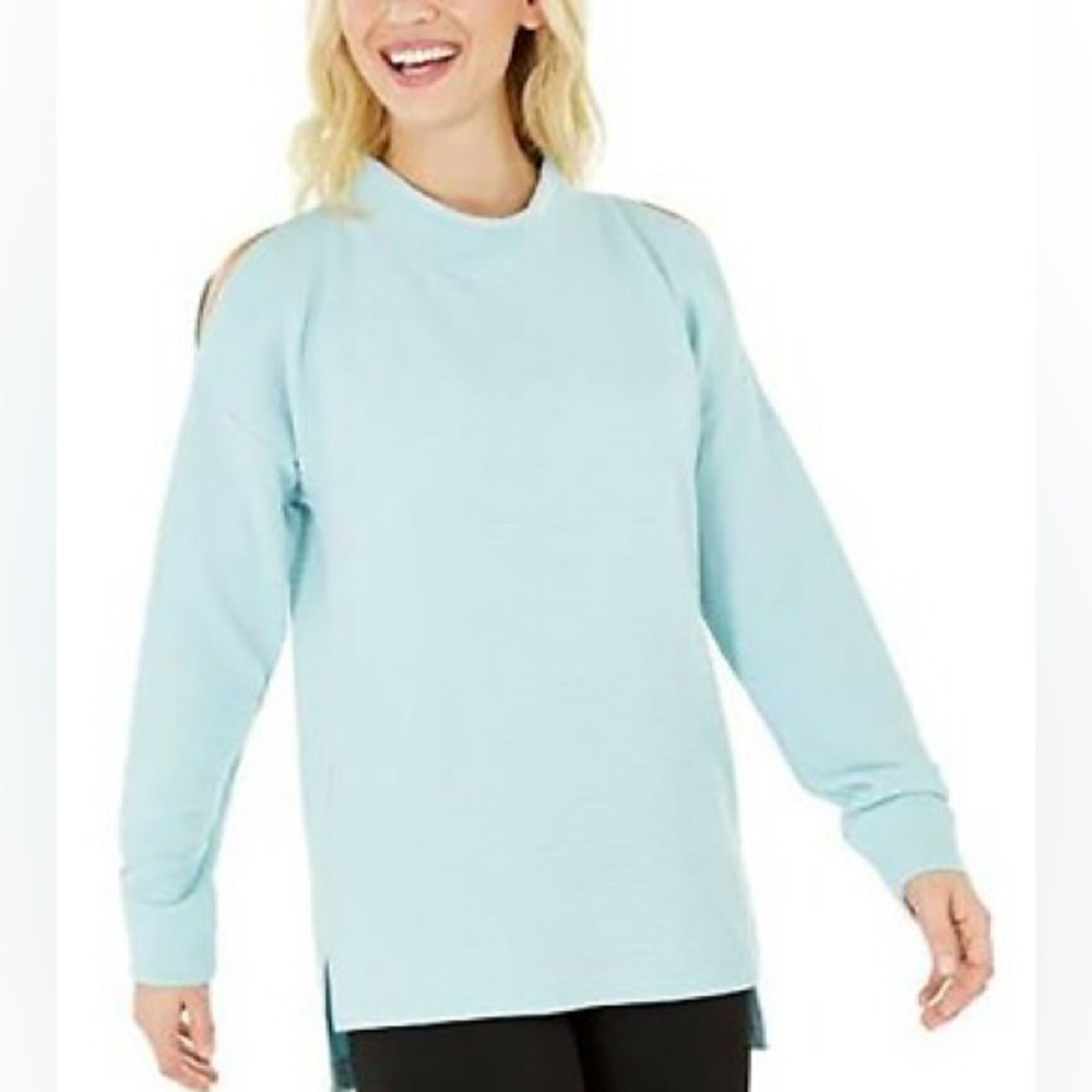 Long Sleeve Casual Top XS Ribbed Mock Neck Minimalist Split Shoulder Stretch